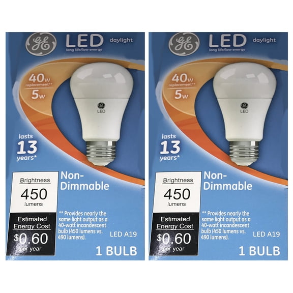 GE 61968 LED A19 40 watt equivalent Daylight LED Light Bulb (2 pack)