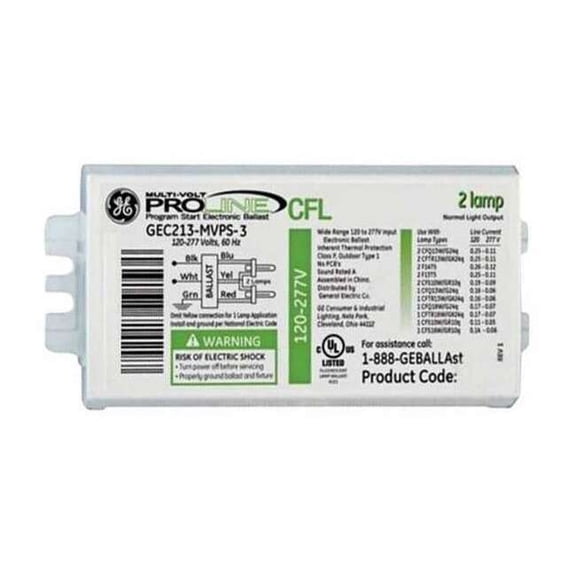 Ge Lighting CFL Ballast,Programmed Start,18W,2 Bulbs GEC-218-MVPS-3W