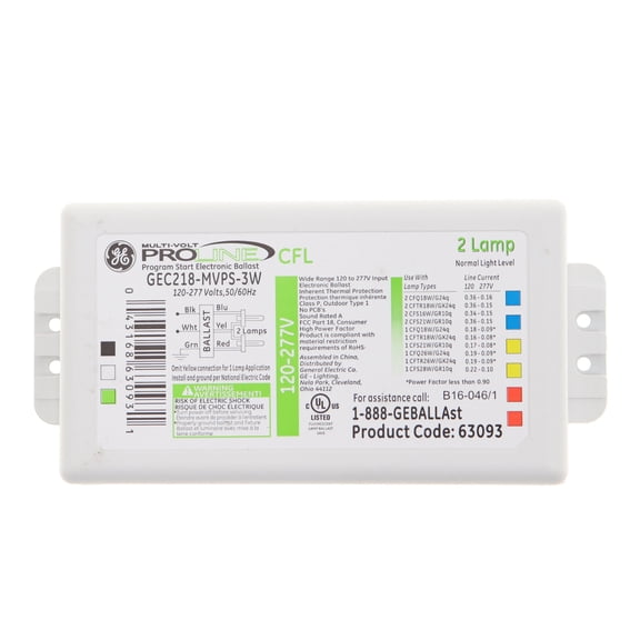 GE 71434 Programmed Rapid Start Electronic CFL Ballast For (1-2) CFQ18W/G24Q Run AT 120/277V (GEC218MVPS-3W)