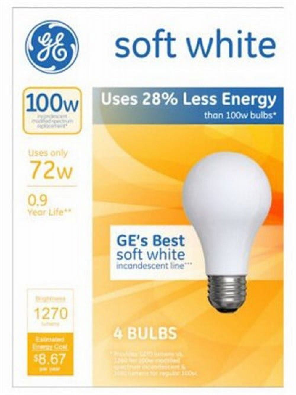 GE 66429 A19 Soft White Standard Light Bulbs 72 Watt Medium E26 Base