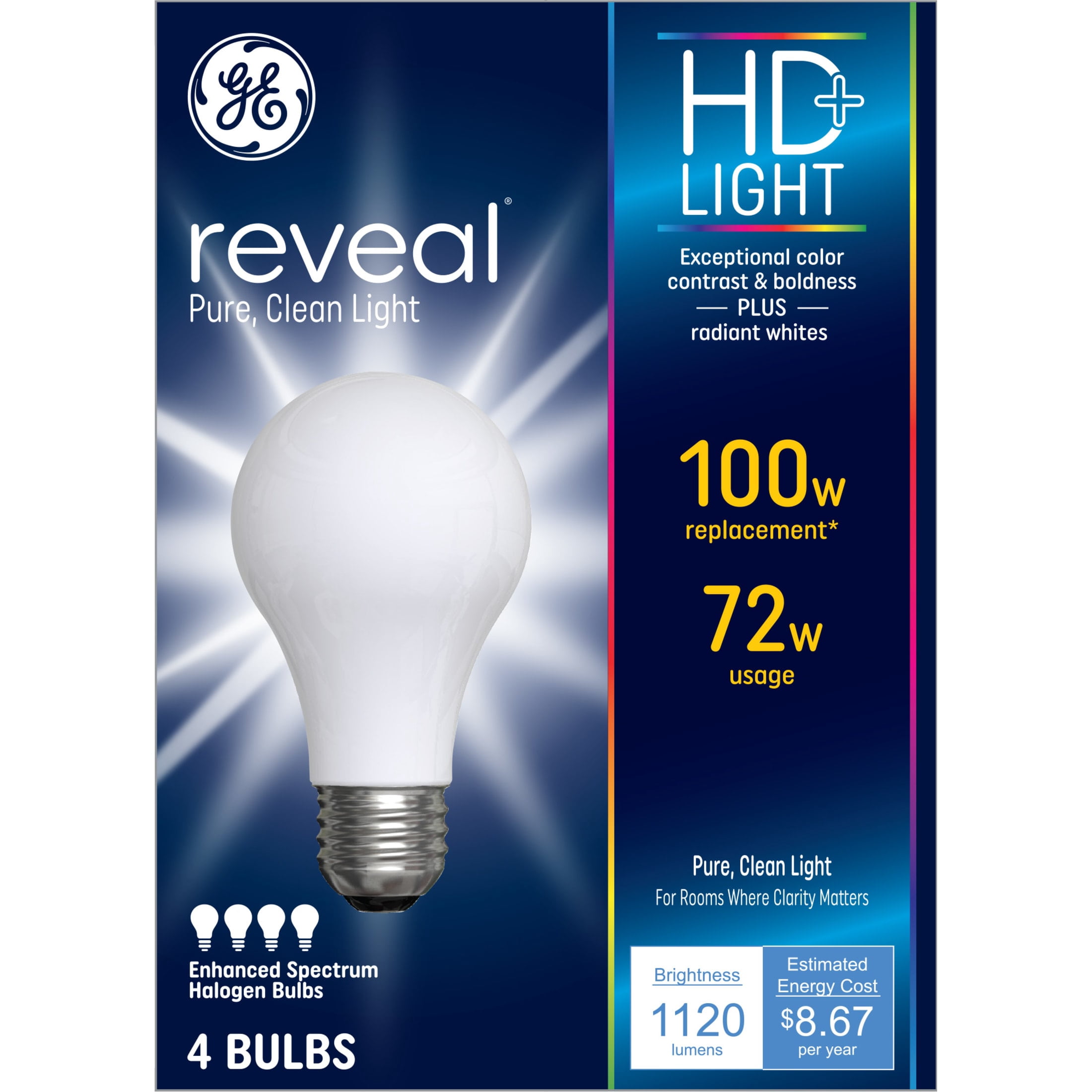 GE Lighting 72W Soft White Reveal Halogen Bulbs, 4-Pack - Walmart.com