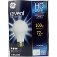 GE 67774 Reveal Halogen Light Bulbs, Soft White, 72Watts, 4Pk