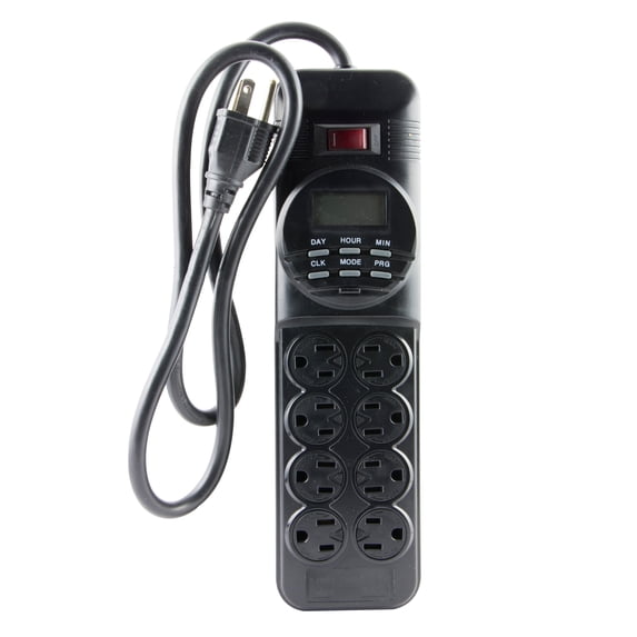 GE 7-Day Programmable Power Strip with Digital Timer, 8 Grounded Outlets, Indoor, 15 Amp, 1800W, Easy Presets and Custom Settings for Weekly Cycle, Minute Intervals, 15077 Black