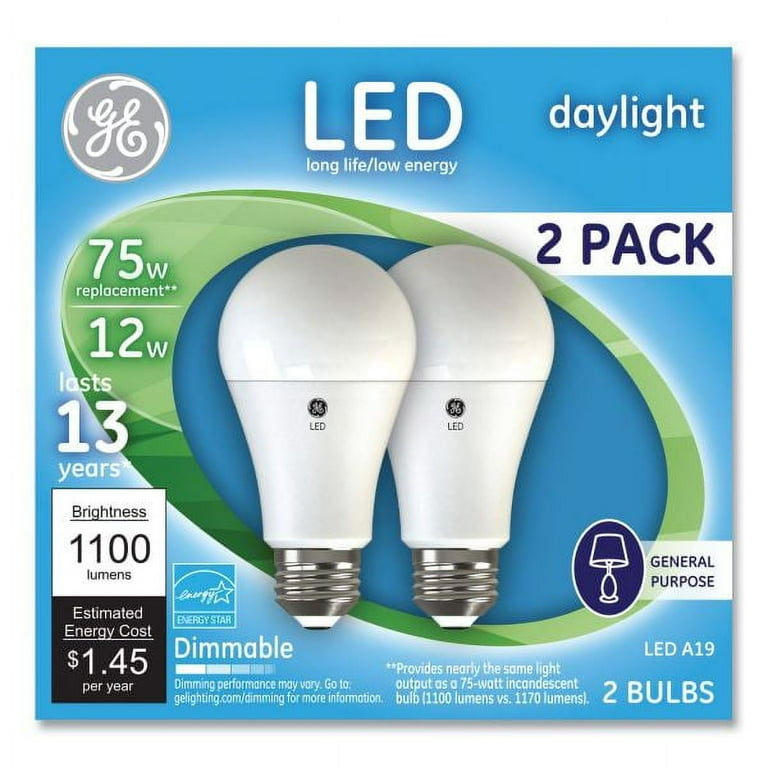 75W LED Bulbs, A19, 12 W, Daylight, 2/Pack 75W LED Bulbs, A19, 12 W, Daylight, 2/Pack