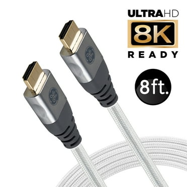 GE 8ft 8K HDMI 2.1 Cable with Ethernet, Gold-Plated Connectors, 50426, New