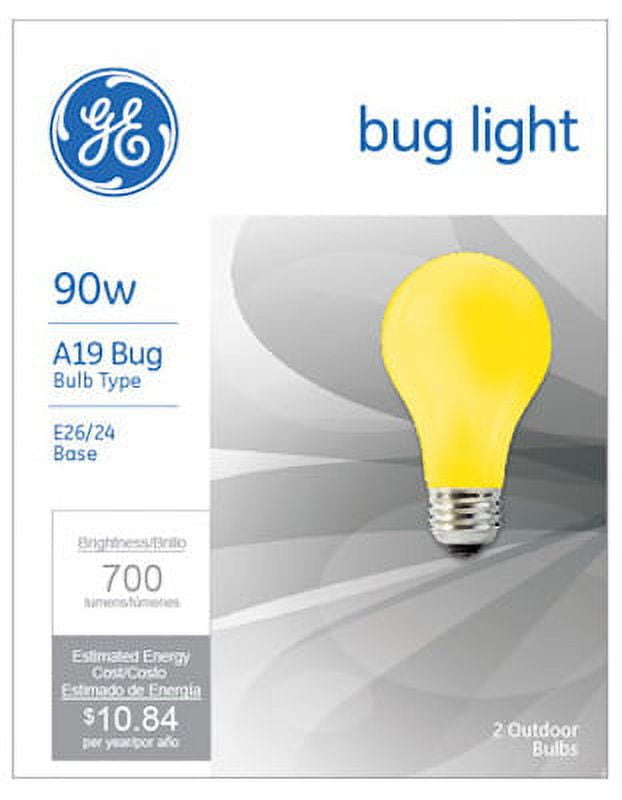 GE 90A/Y 2 Pack 90W Yellow Bug Light Bulb ALine A19 Maximum Overall L