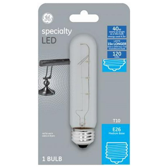 GE 93129003 LED Light Bulb, T10, Soft White, Clear, Non-Dimmable, 450 Lumens, 4.5 Watt - Quantity 4
