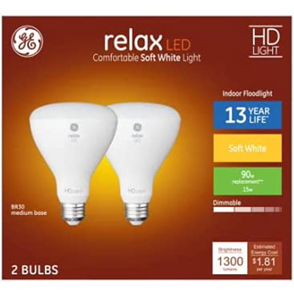 GE relax LED 90 watt equivalent BR30 Soft White Dimmable Flood Light Bulb (2 pack)
