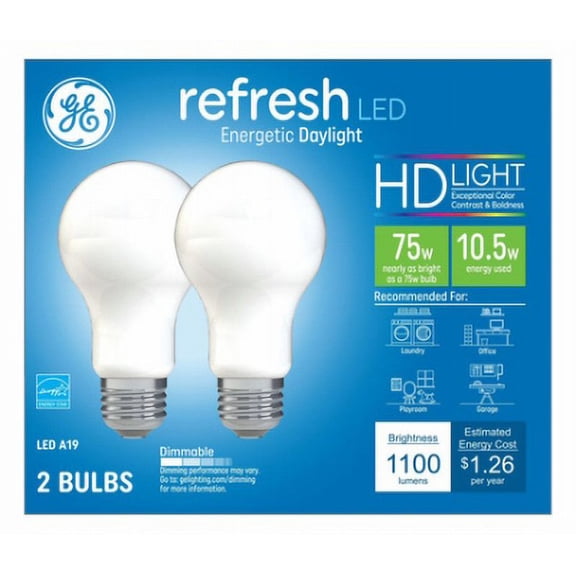 Refresh HD+ LED Light Bulb, Daylight, Medium Base, 10.5 Watt, 2-Pk.