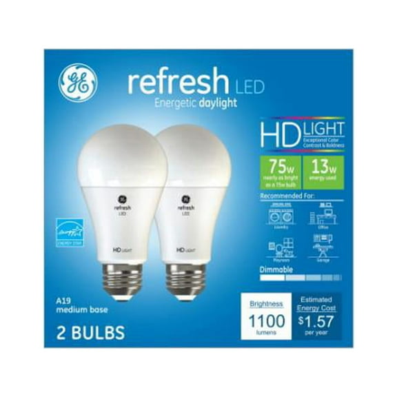 GE 93129422 Refresh HD+ LED Light Bulb, Daylight, Medium Base, 10.5 Watt, 2-Pk. - Quantity 1