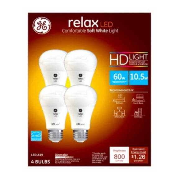 GE 96687 Relax HD LED Light Bulb, 10.5 Watt, Each