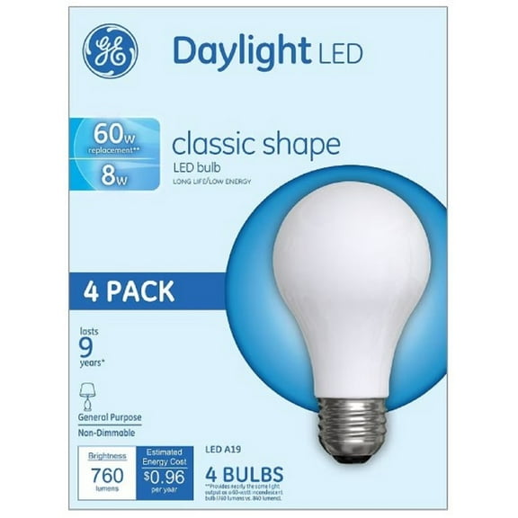 GE A19 LED Bulb Daylight 60 Watt Equivalence (Pack of 3)