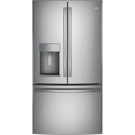 GE - 36 in. Wide 27.7 Cu. Ft. French Door Refrigerator with Space Saving Ice Maker - Stainless Steel