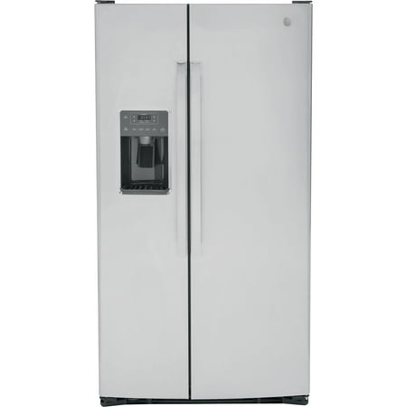 GE - 25.3 Cu. Ft. Side-by-Side Refrigerator with External Ice & Water Dispenser - Stainless steel