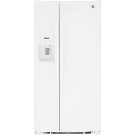 GE - 23.2 Cu. Ft. Side-by-Side Refrigerator with External Ice & Water Dispenser - High gloss white