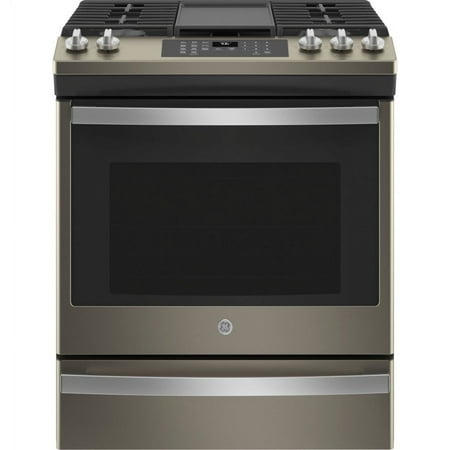 GE - 5.6 Cu. Ft. Slide-In Gas Convection Range with Self-Clean and Hot Air Frying - Fingerprint Resistant Slate