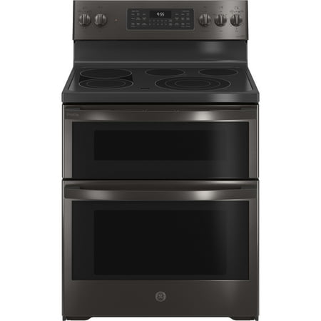 GE Profile - 6.6 Cu. Ft. Freestanding Double Oven Electric True Convection Range with No Preheat Air Fry and Wi-Fi - Black Stainless Steel