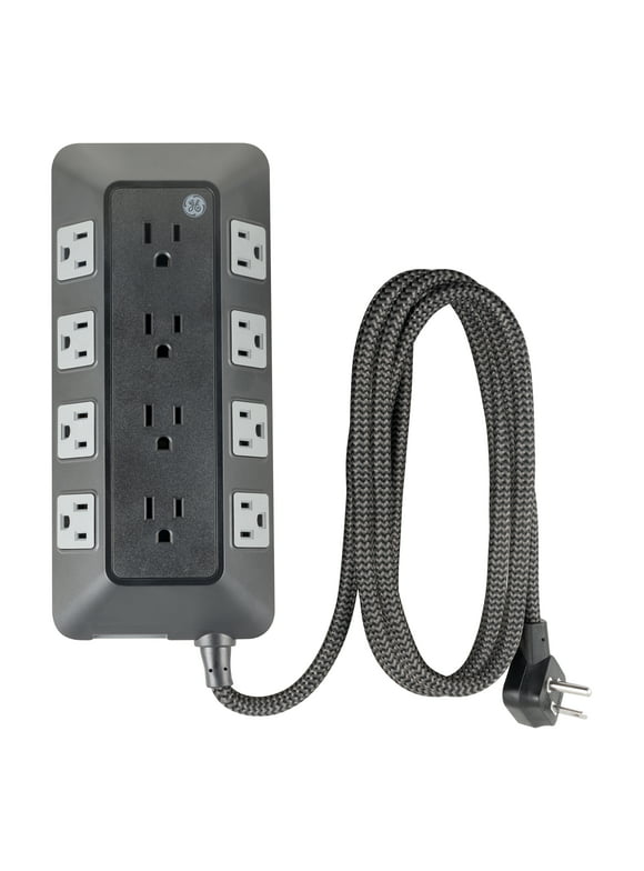 GE Adapt 12-Outlet Surge Protector Power Strip, 6ft Braided Cord, Black