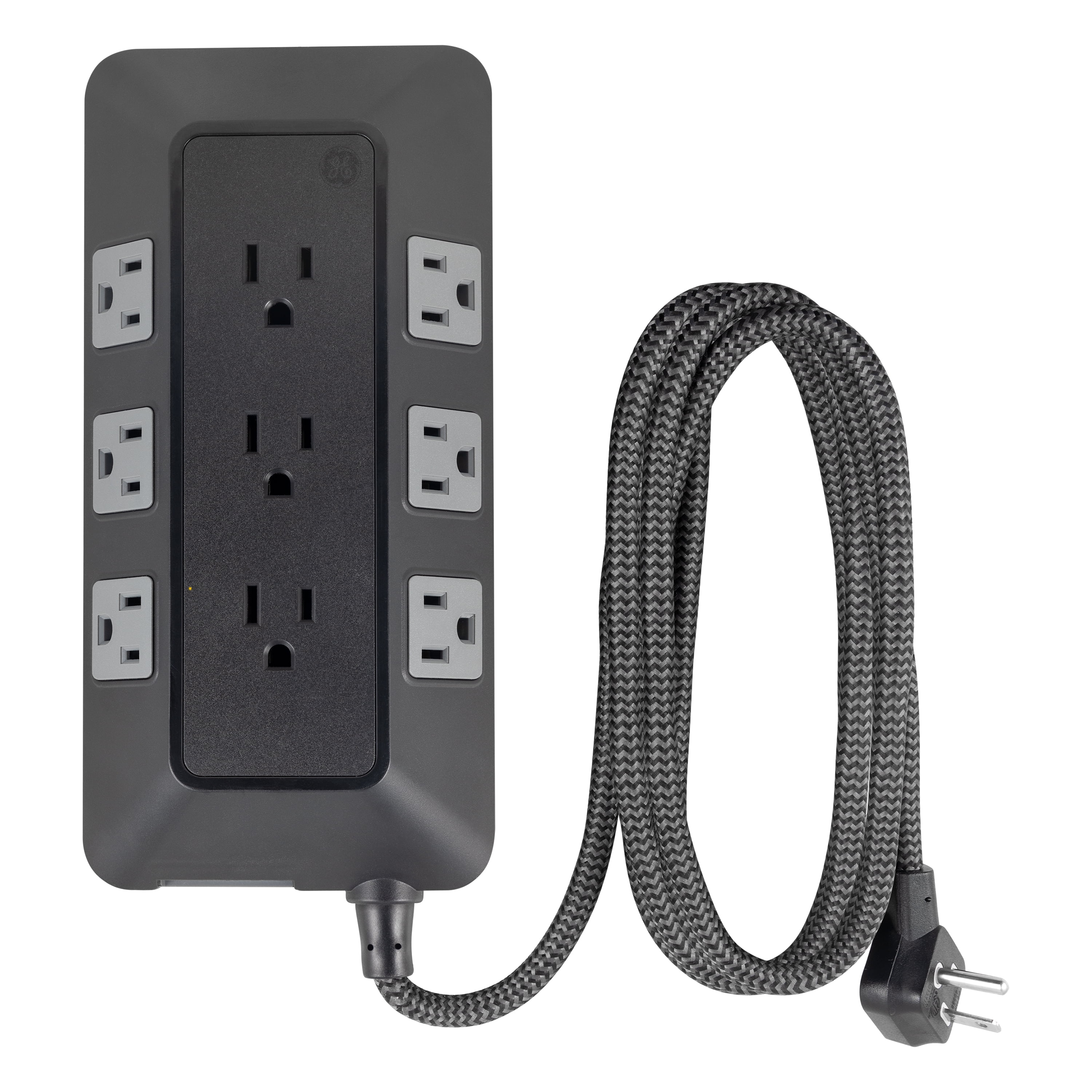 GE Adapt 9Outlet Surge Protector Power Strip, 8ft Braided Cord, Black
