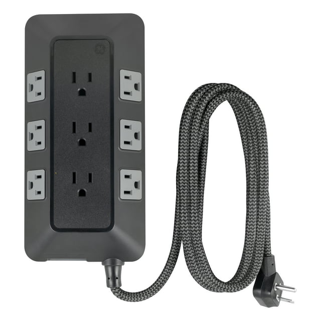 GE Adapt 9Outlet Surge Protector Power Strip, 8ft Braided Cord, Black
