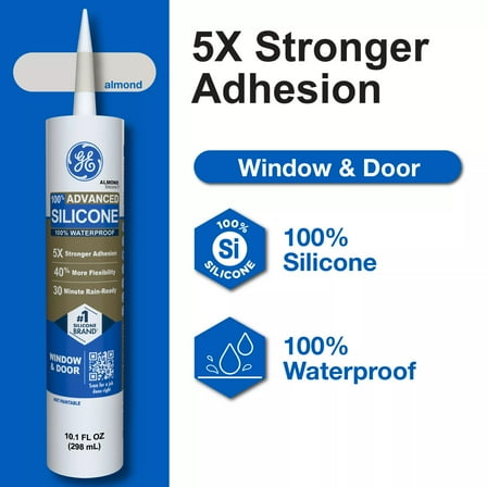 GE Advanced Silicone Window & Door Sealant, Pack of 1, Almond 10.1 fl oz Cartridge