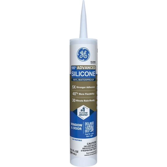 GE Advanced Silicone Caulk for Window & Door, Clear, 10 fl oz Cartridge, 12 Pack - 100% Waterproof Silicone Sealant, 5X Stronger Adhesion, Shrink & Crack Proof