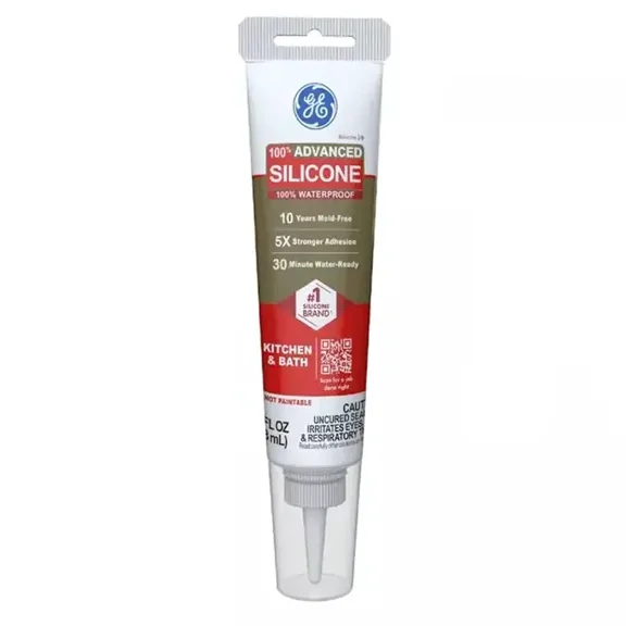 GE Advanced Silicone Kitchen & Bath Sealant, Clear 2.8 oz Squeeze Tube