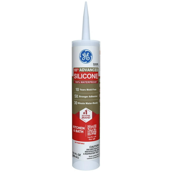 GE Advanced Silicone Kitchen & Bath Sealant, Pack of 1, Clear 10.1 fl oz Cartridge