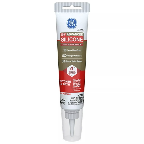 GE Advanced Silicone Kitchen & Bath Sealant, Pack of 1, Clear 2.8 fl oz Tube
