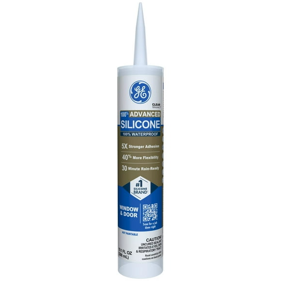 GE Advanced Silicone Window & Door Sealant, Pack of 1, Clear 10.1 fl oz Cartridge