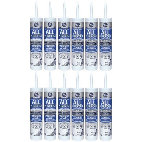 GE All Purpose Silicone 1 Sealant - Clear - 10.1 oz., 12 Pack