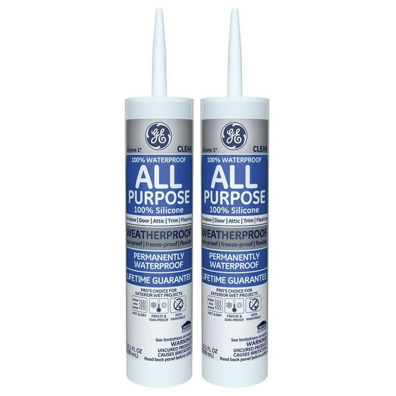 GE All Purpose Silicone 1 Sealant - Clear - 10.1 oz., 2 Pack