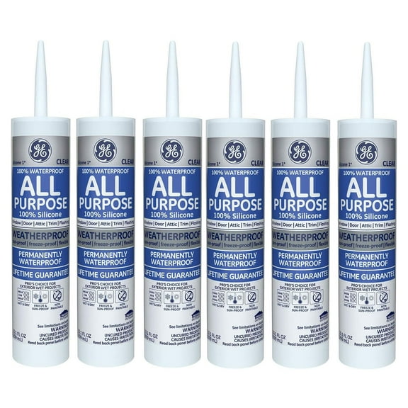 GE All Purpose Silicone 1 Sealant - Clear - 10.1 oz., 6 Pack