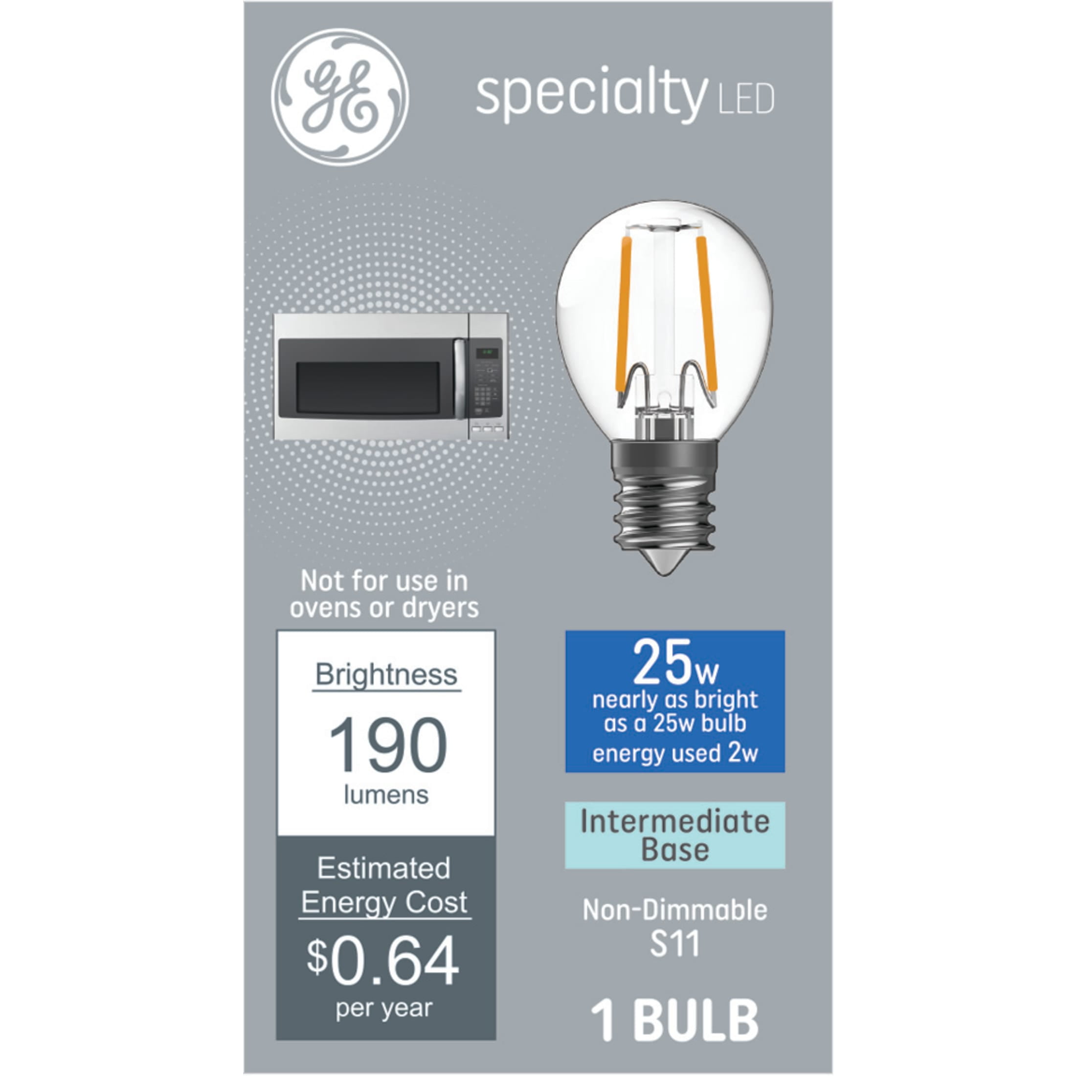 GE Appliance LED Light Bulb, 25 Watt, Soft White, S11 Bulb, E17 Base