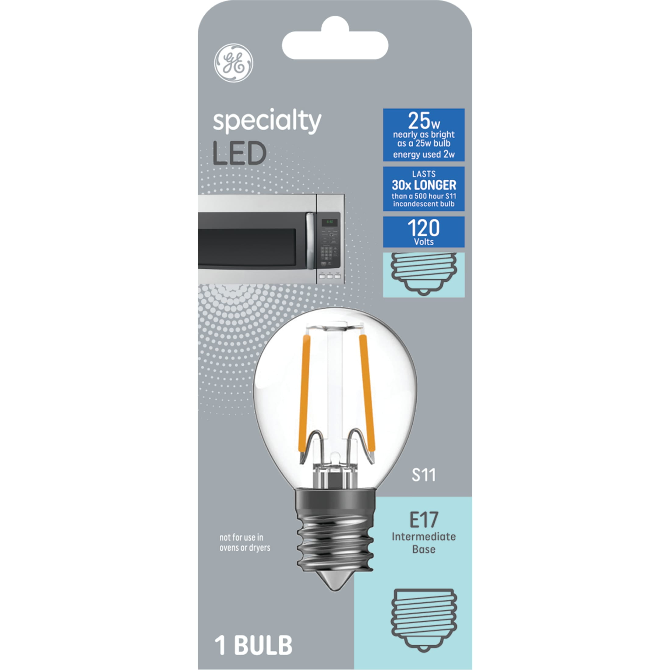 GE Appliance LED Light Bulb, 25 Watt, Soft White, S11 Bulb, E17 Base