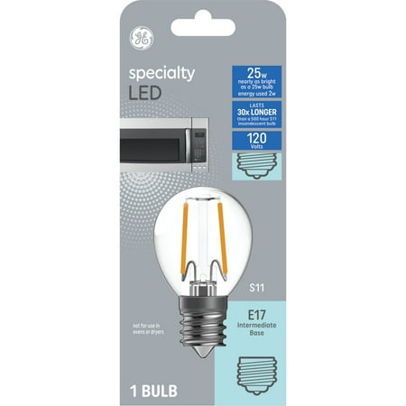 GE Appliance LED Light Bulb, 25 Watt, Soft White, S11 Bulb, E17 Base