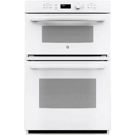 GE - 27" Single Electric Wall Oven with Built-In Microwave - White on white