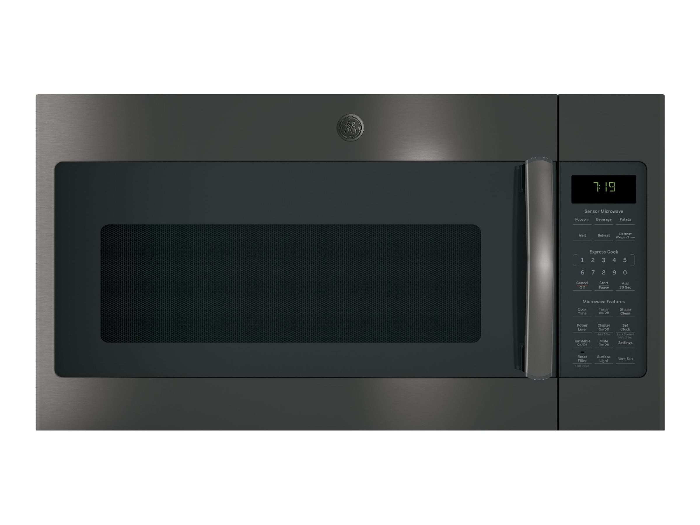 GE JNM7196BLTS - Microwave oven - over-range - 1.9 cu. ft - 1000 W - black stainless with built-in exhaust system