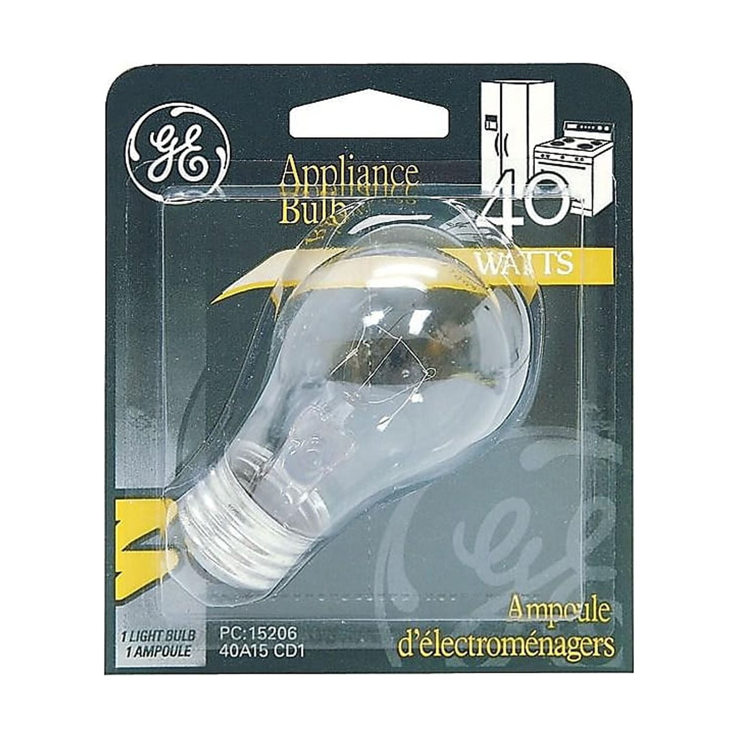 GE Appliances Light Bulb, 40 Watt, Medium Base, Clear Glass, Fridge Light  Bulb (1 Pack) 