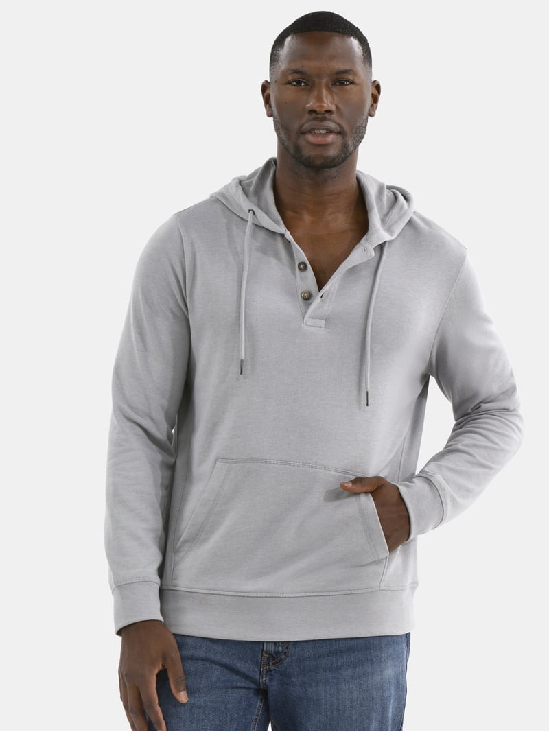 George Men's Button Henley Hoodie with Long Sleeves, Sizes S-3XL