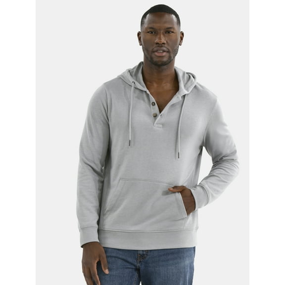 George Men's Button Henley Hoodie with Long Sleeves, Sizes S-3XL