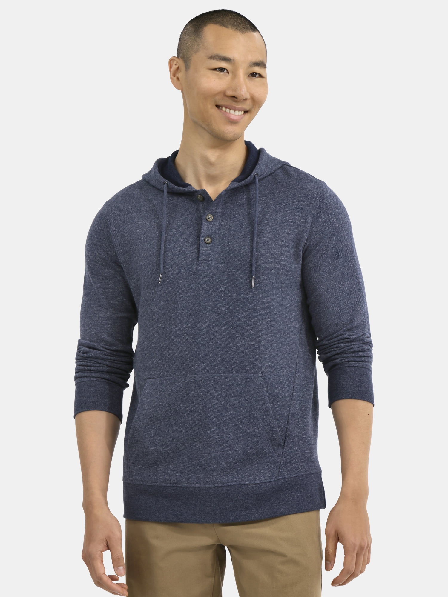 George Men's Button Henley Hoodie with Long Sleeves, Sizes S-3XL