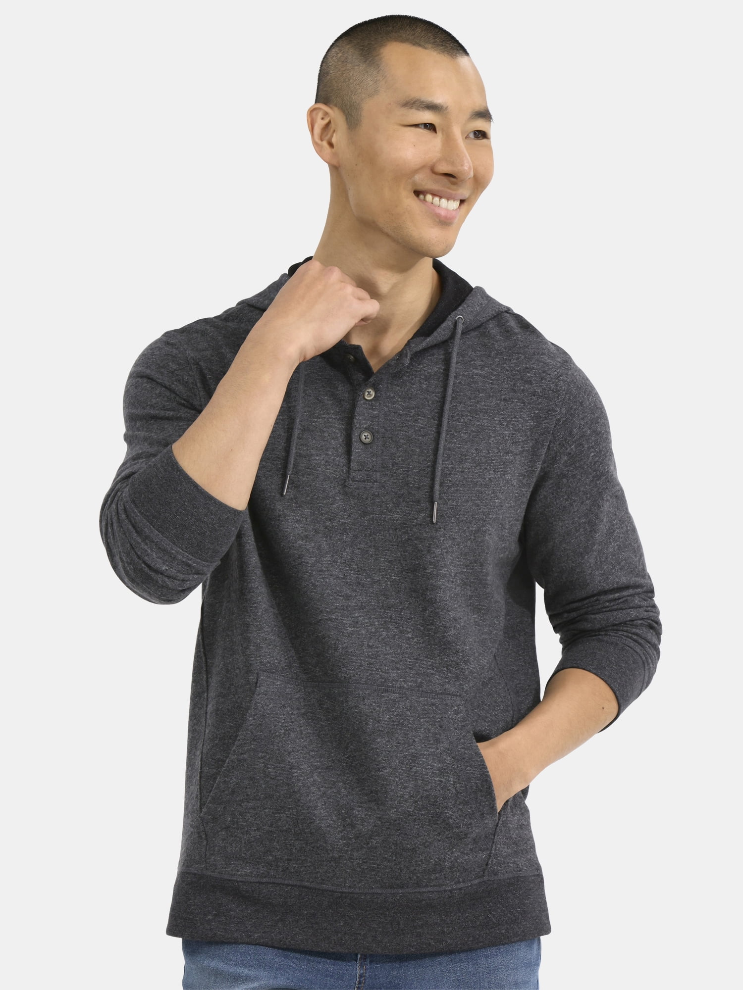 George Men's Button Henley Hoodie with Long Sleeves, Sizes S-3XL