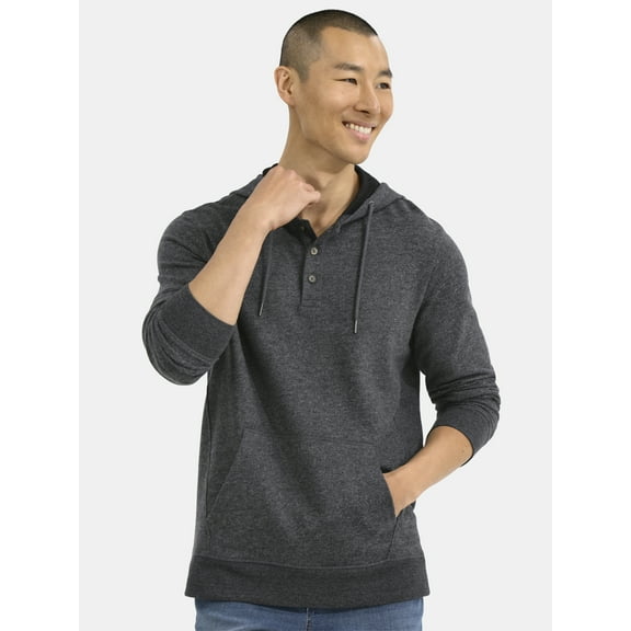 George Men's Button Henley Hoodie with Long Sleeves, Sizes S-3XL