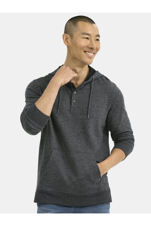 Men's Button Henley Hoodie with Long Sleeves, Sizes S-3XL
