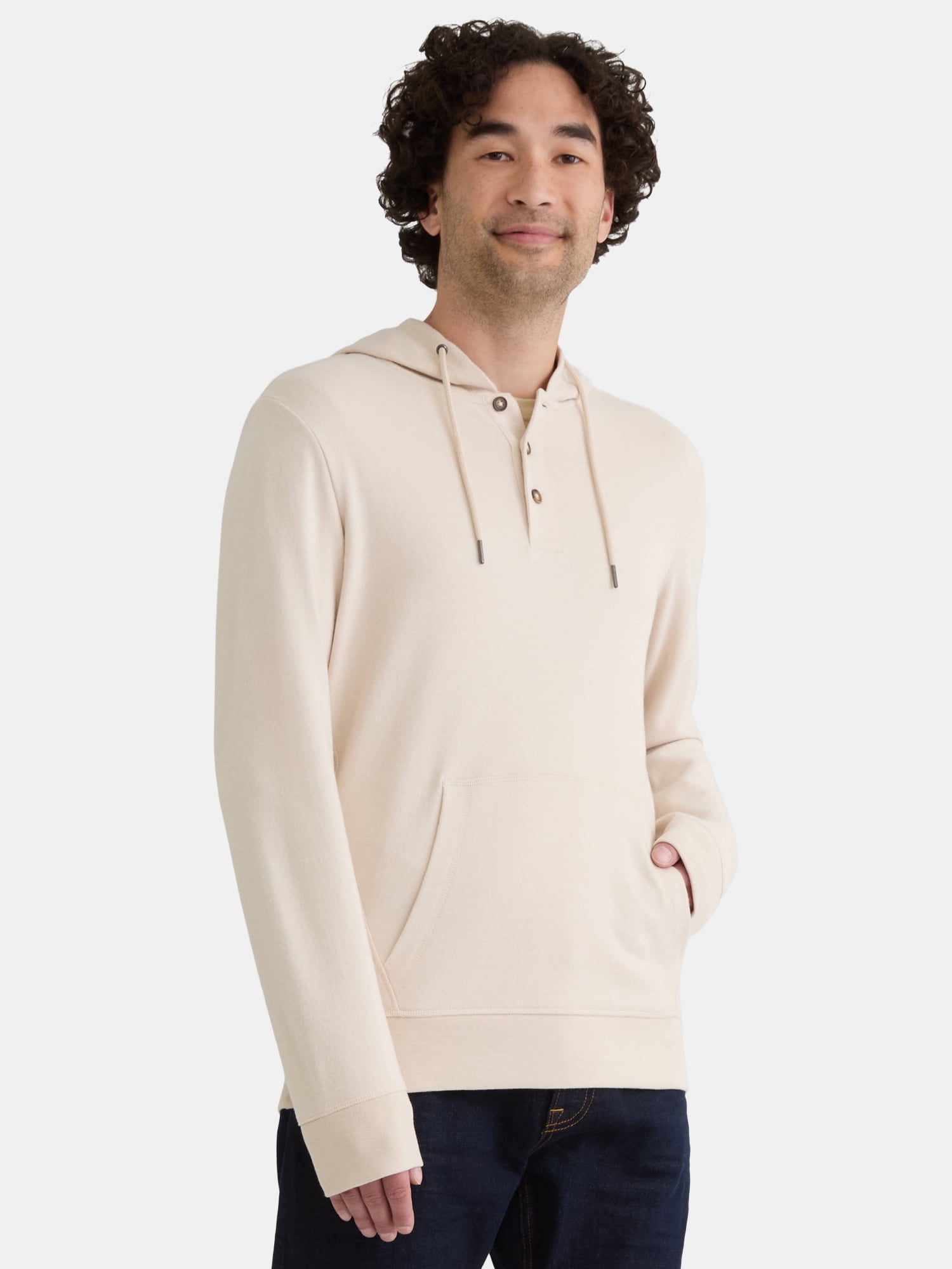 George Men's Button Henley Hoodie with Long Sleeves, Sizes S-3XL