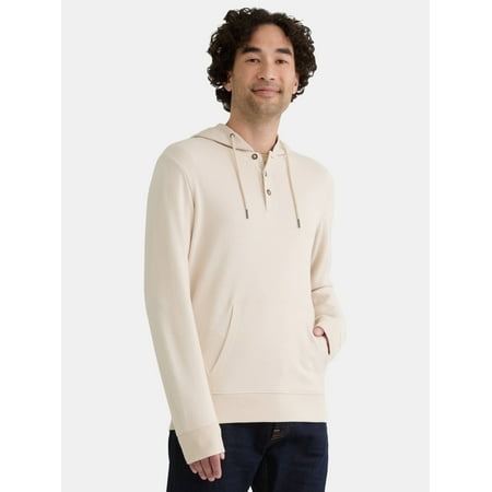 George Men's Button Henley Hoodie with Long Sleeves, Sizes S-3XL