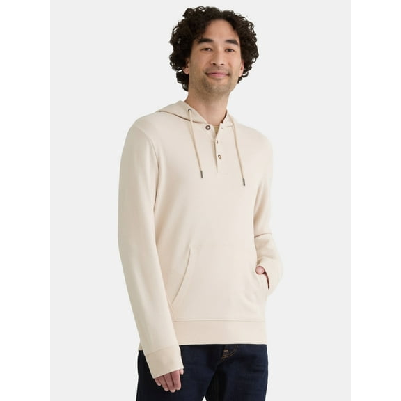George Men's Button Henley Hoodie with Long Sleeves, Sizes S-3XL