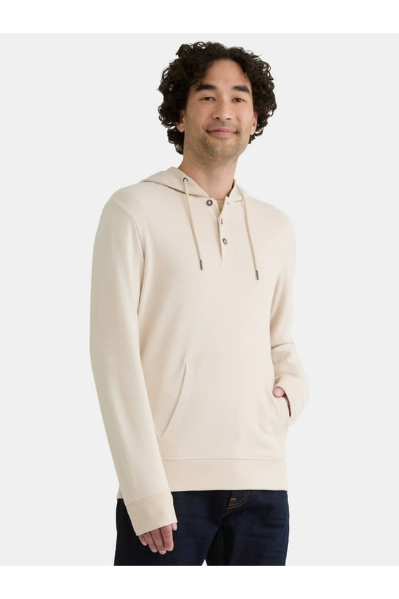 Men's Button Henley Hoodie with Long Sleeves, Sizes S-3XL