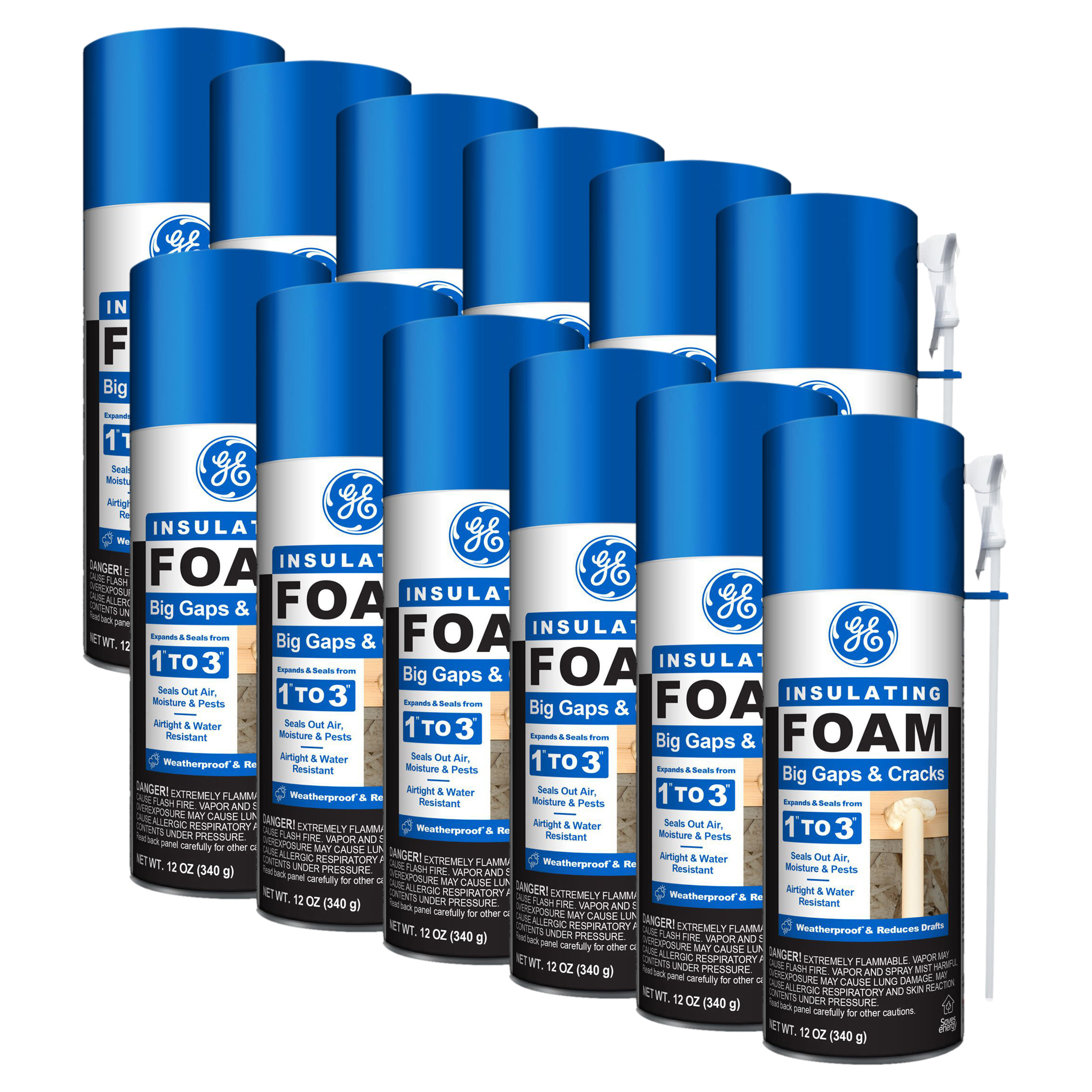 (12 pack) GE Big Gaps & Cracks Insulating Foam, Pack of 1, Yellow 12 oz